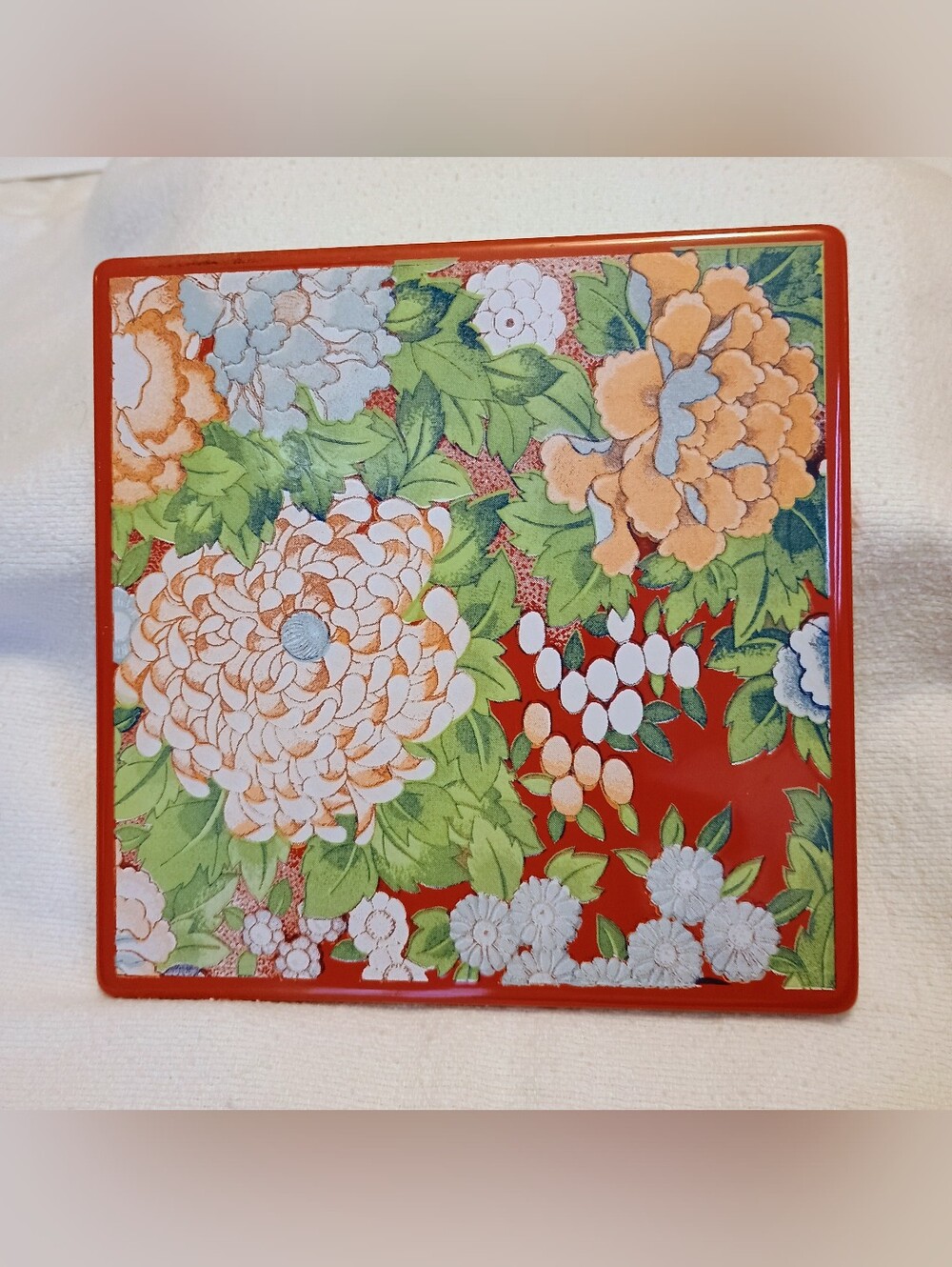 Grorges Briard Metal Enamel Tile Chrysanthemum & Peonies Art Vintage Stock 50s